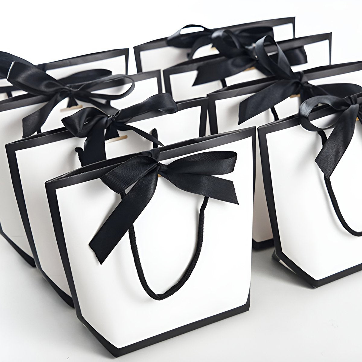 High-Quality Paper Gift Bags with Black Ribbon for Elegant Occasions 25 pcs