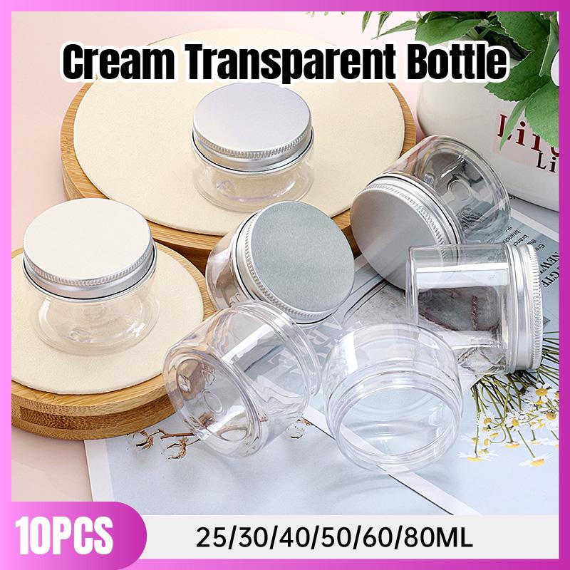 BPA-Free PET Clear Plastic Jars with Aluminum Caps for Skincare Creams Lotions 10pcs