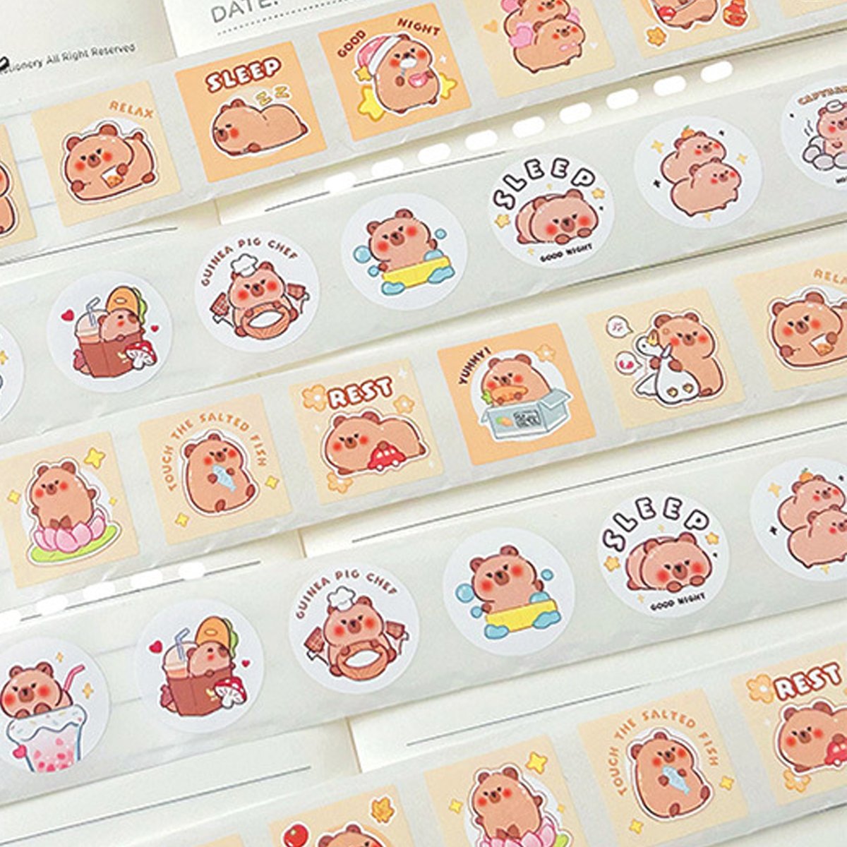 5Rolls Kapibara Seal Stickers Cute Cartoon DIY Decorative Hand Account Stickers