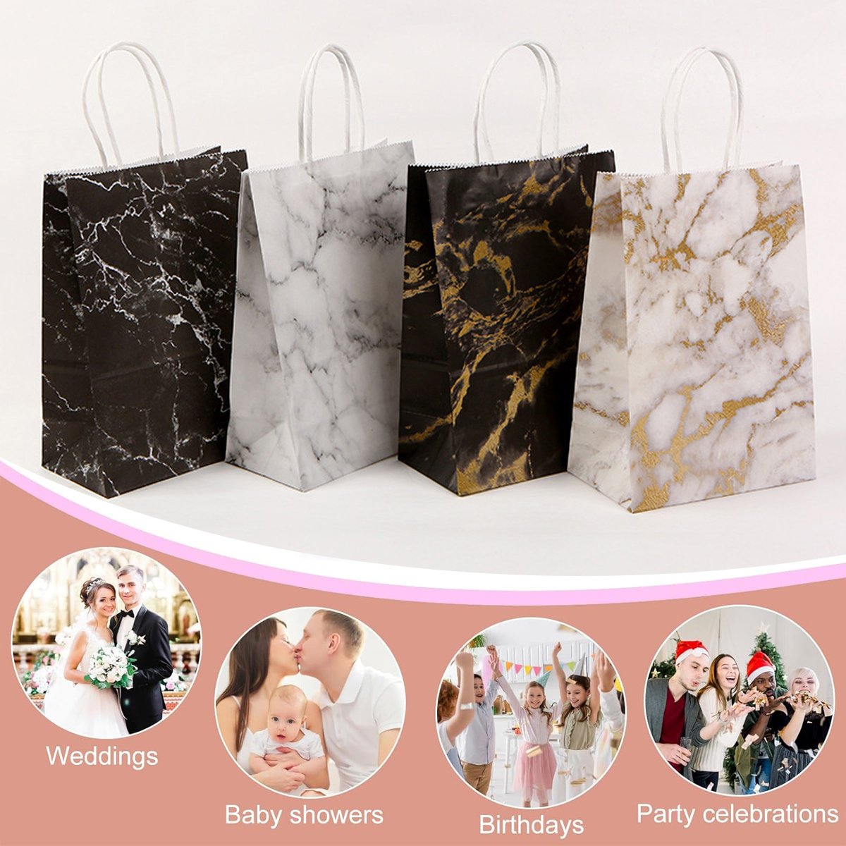 25PCS Marble Series Shopping Paper Bag Luxury Handbag Party Favor Gift Bags