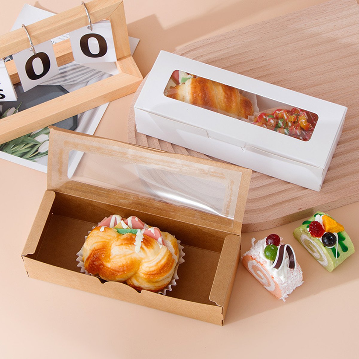 Elevate your dessert presentation with our 50PCS Kraft Paper Macaron Boxes featuring a Transparent Window!