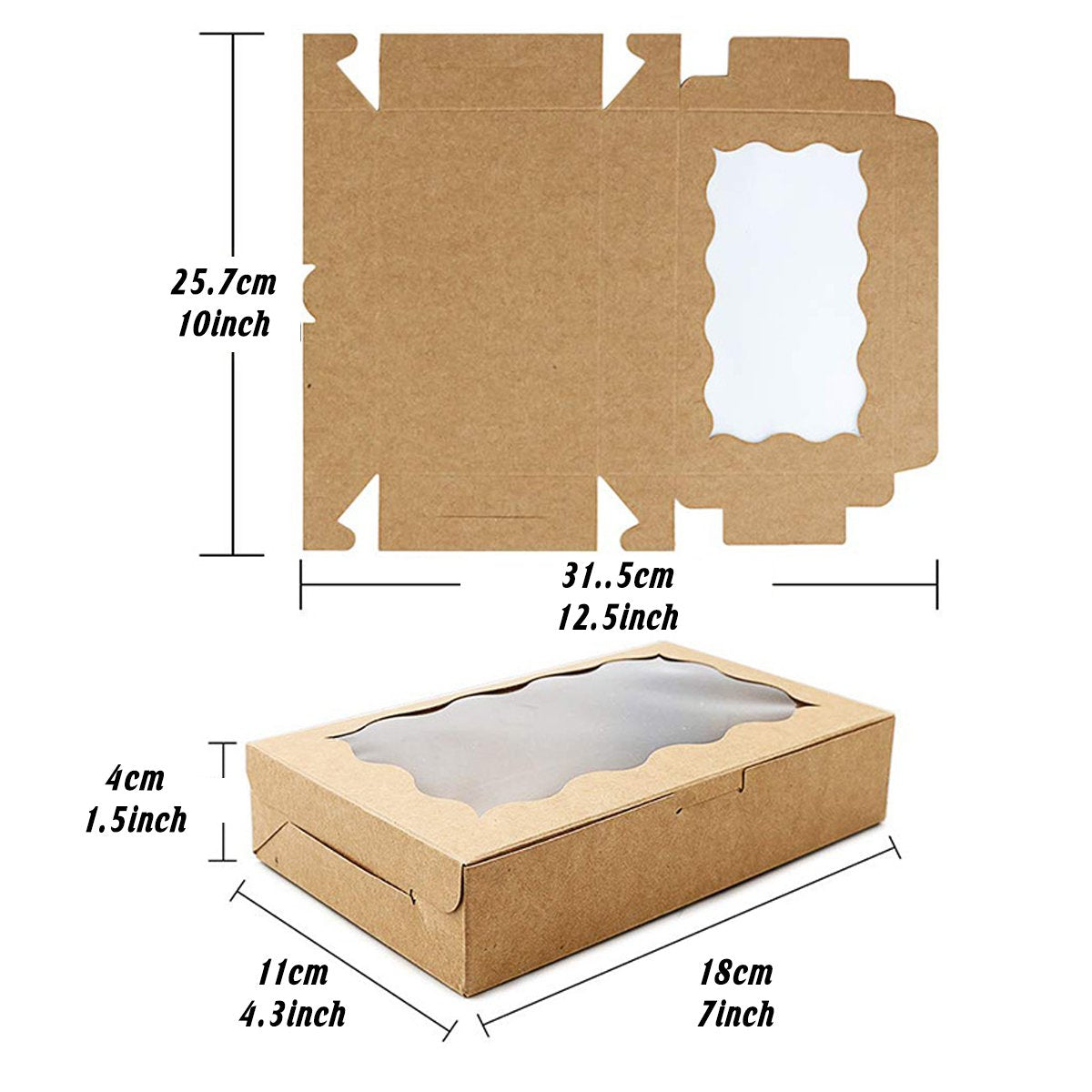 These rectangular kraft paper window boxes are the ideal packaging solution for cakes, pastries, and gifts.