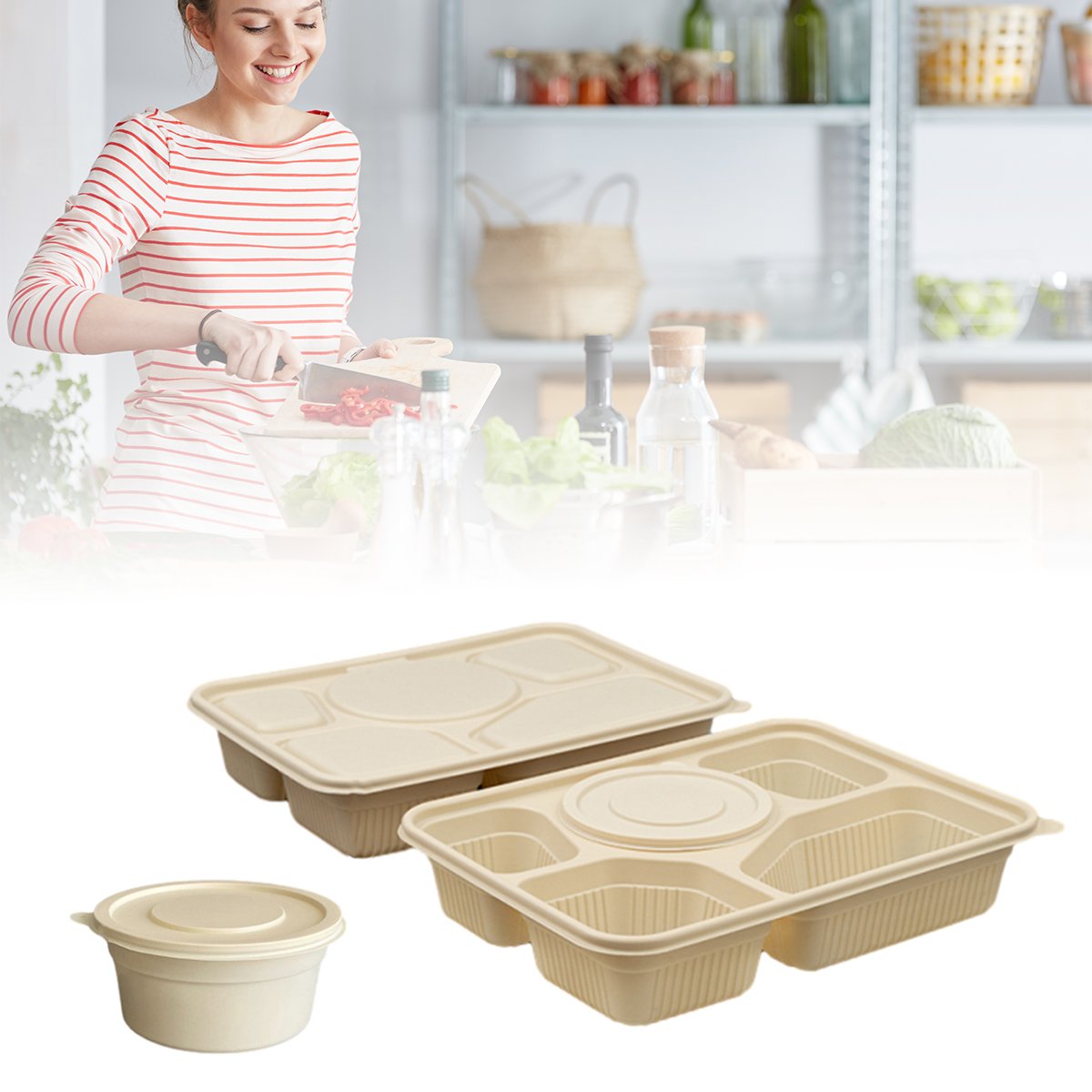 50pcs Degradable Corn Starch Lunch Box Eco-Friendly Biodegradable Food Container