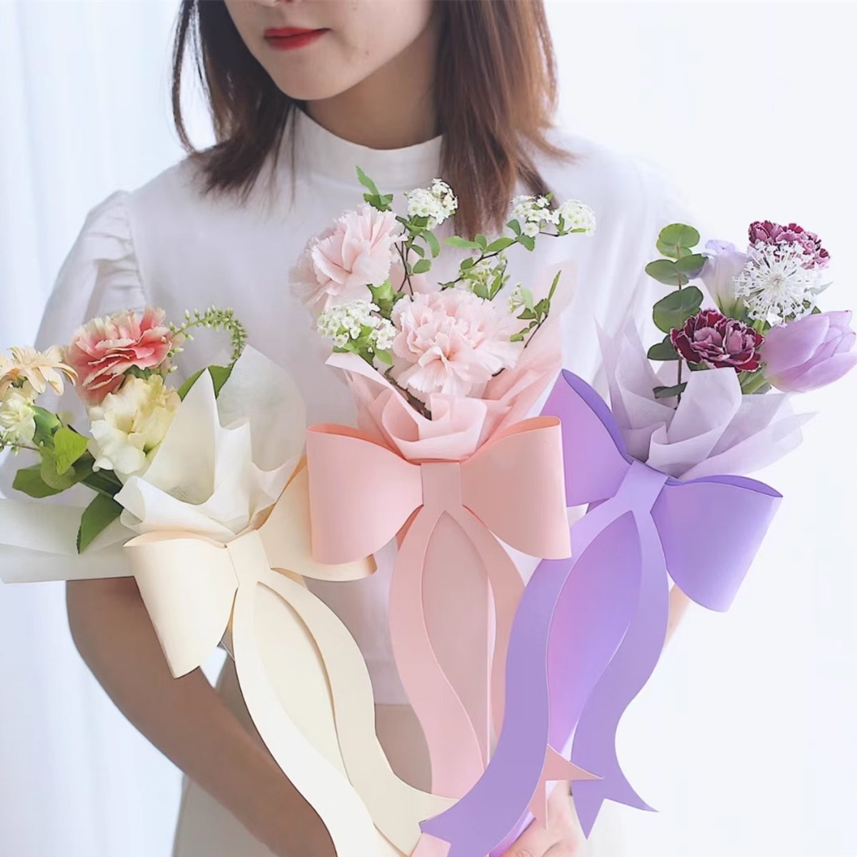 Bow Knot Flower Bouquet Boxes Durable Paperboard Elegant Floral Gift 10PCS