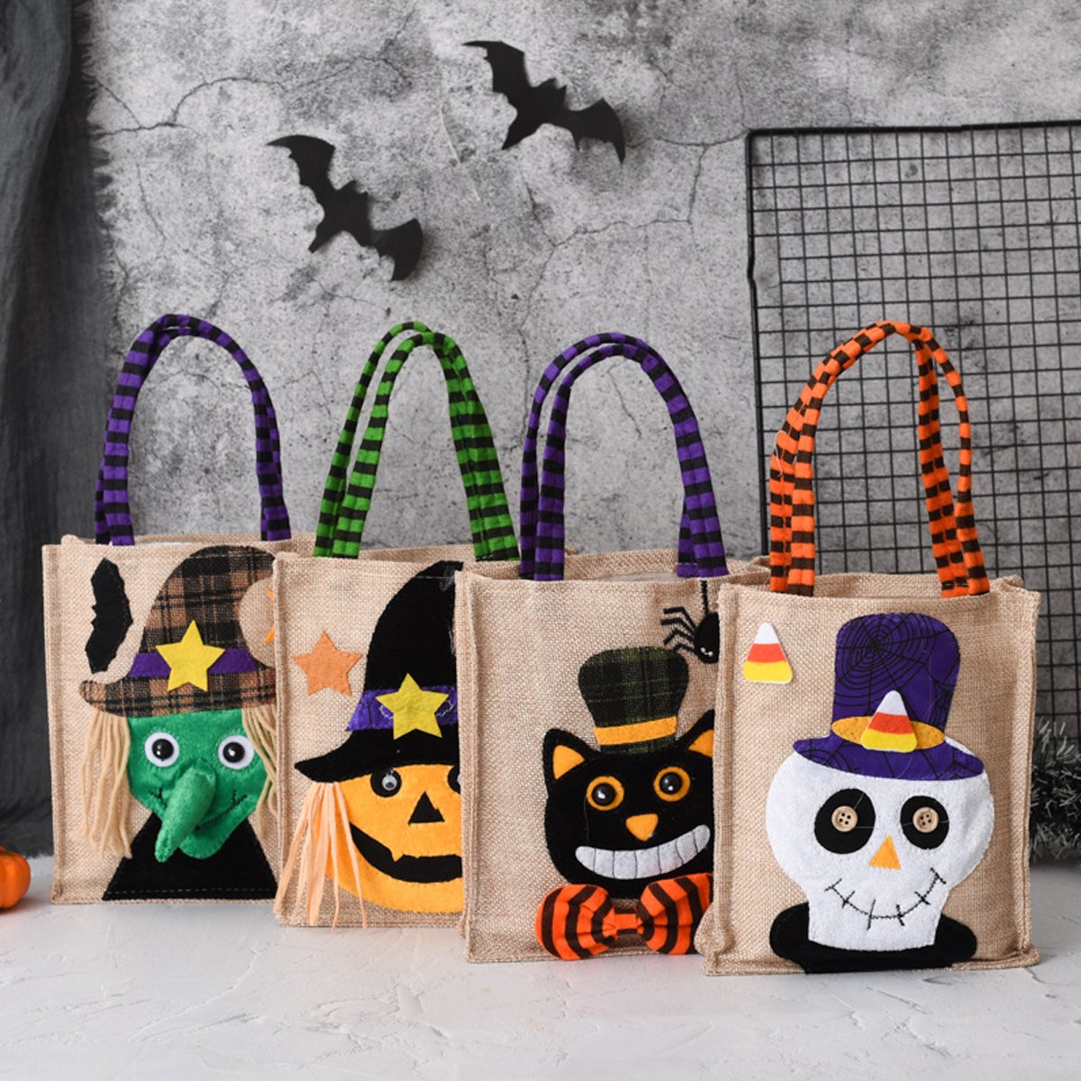 4pcs Halloween Gift Tote Bags Reusable Decorative Trick or Treat Candy Bags