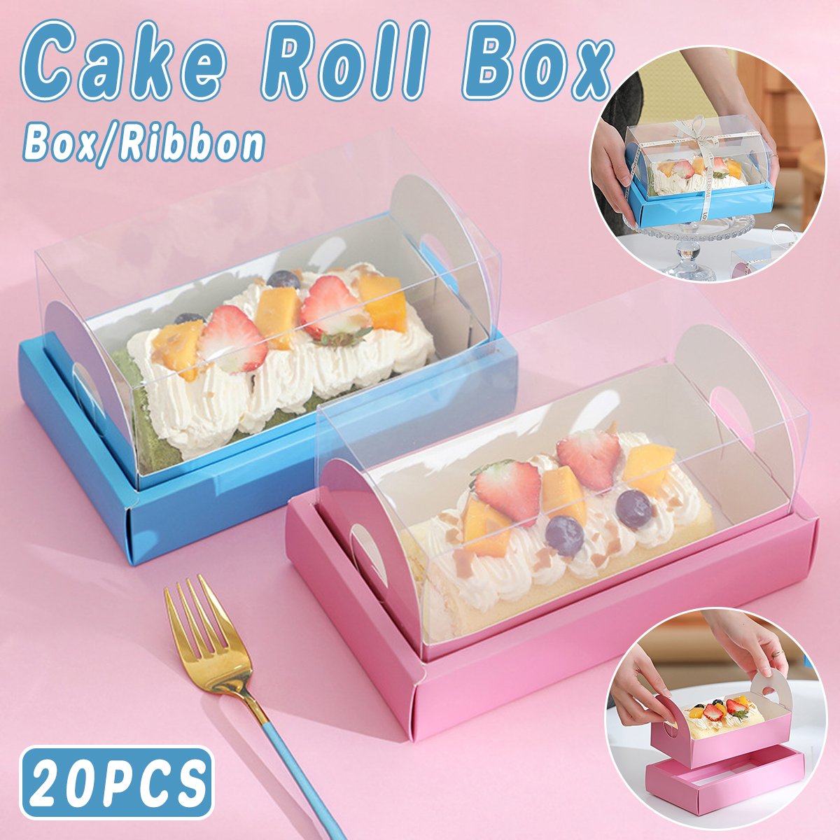 Cake Roll Boxes PET Plastic Swiss Roll Packaging 20PCS