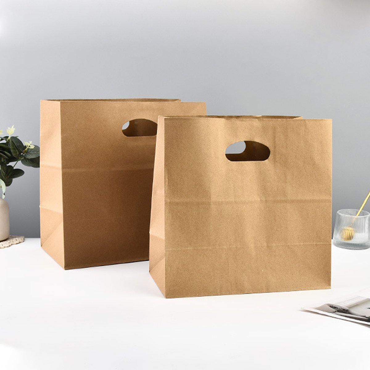 Kraft Paper Tote Bag Takeaway Bag 50PCS