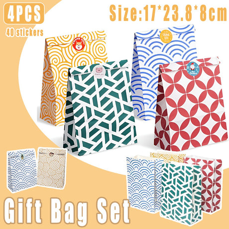 Geometric Pattern Party Favor Bags White Kraft Paper for Cakes Cookies 40pcs