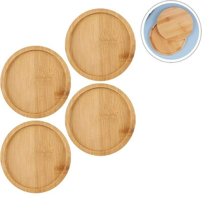 4x Round Bamboo Wooden Coaster Tea Coffee Drink Holders Pallet Beverage Mat Pad