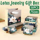 High-Quality Paper Vintage Lotus Jewelry Boxes with Velvet Lining 50pcs