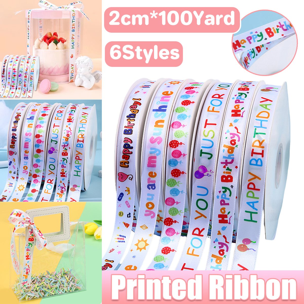 Polyester Happy Birthday Ribbon for Decorations 2CM*100Yard