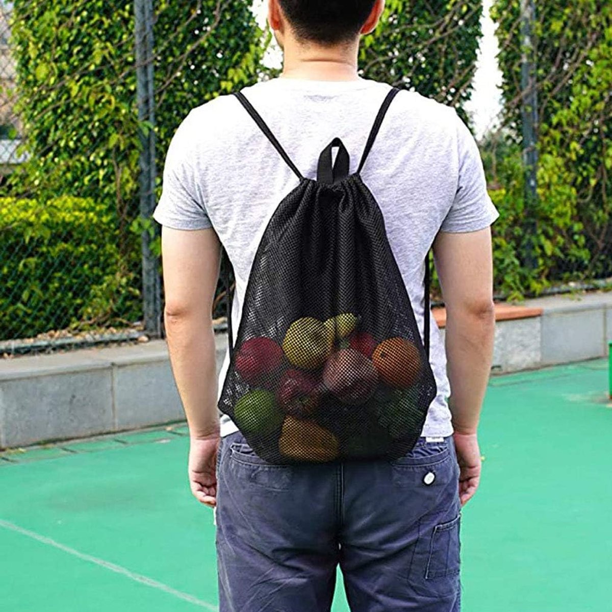 Drawstring Beach Clothes Mesh Storage Sports Fitness Dirty Clothes Drawstring Backbag