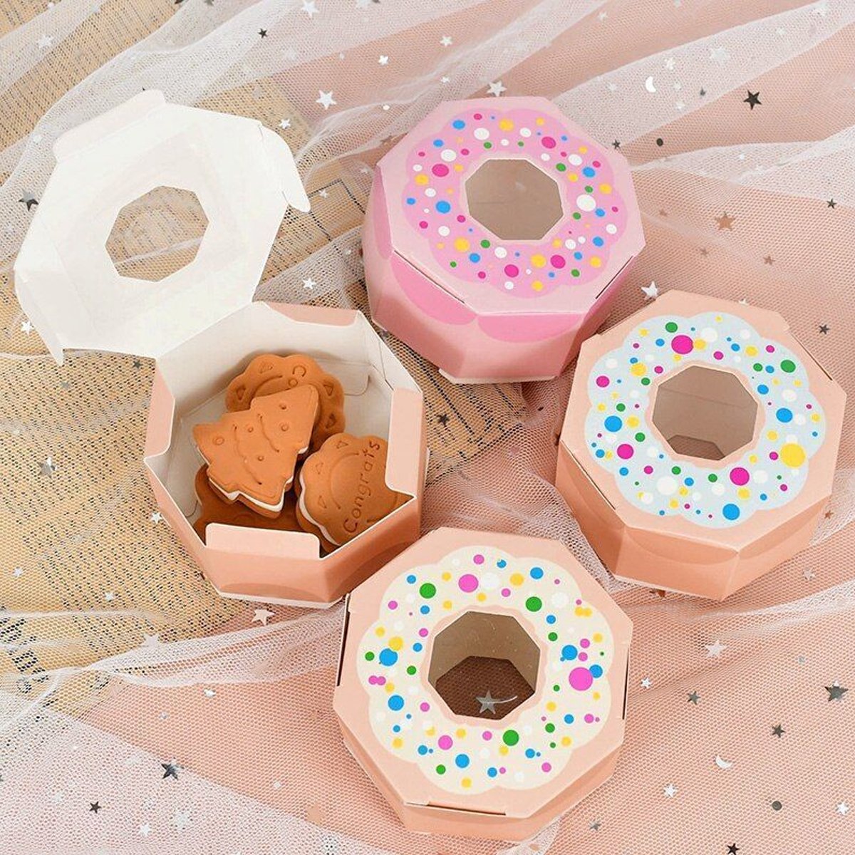 High-Quality Paper Fun Doughnut-Shaped Candy Boxes for Parties 100pcs