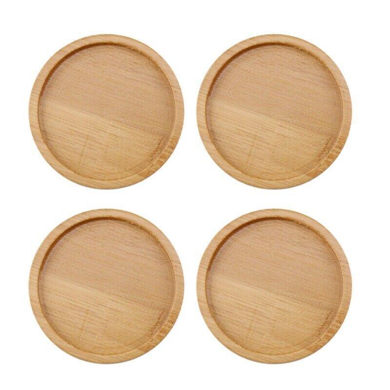 4x Round Bamboo Wooden Coaster Tea Coffee Drink Holders Pallet Beverage Mat Pad