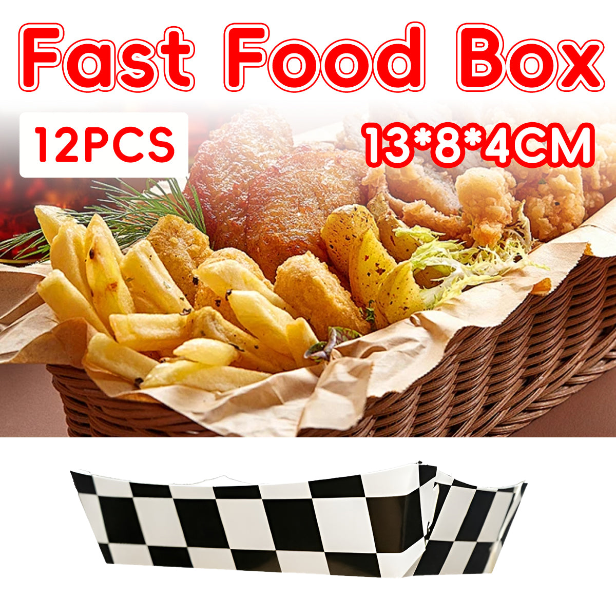 12PCS Food-Grade Disposable Fast Food Boxes Waterproof Oilproof for Snacks