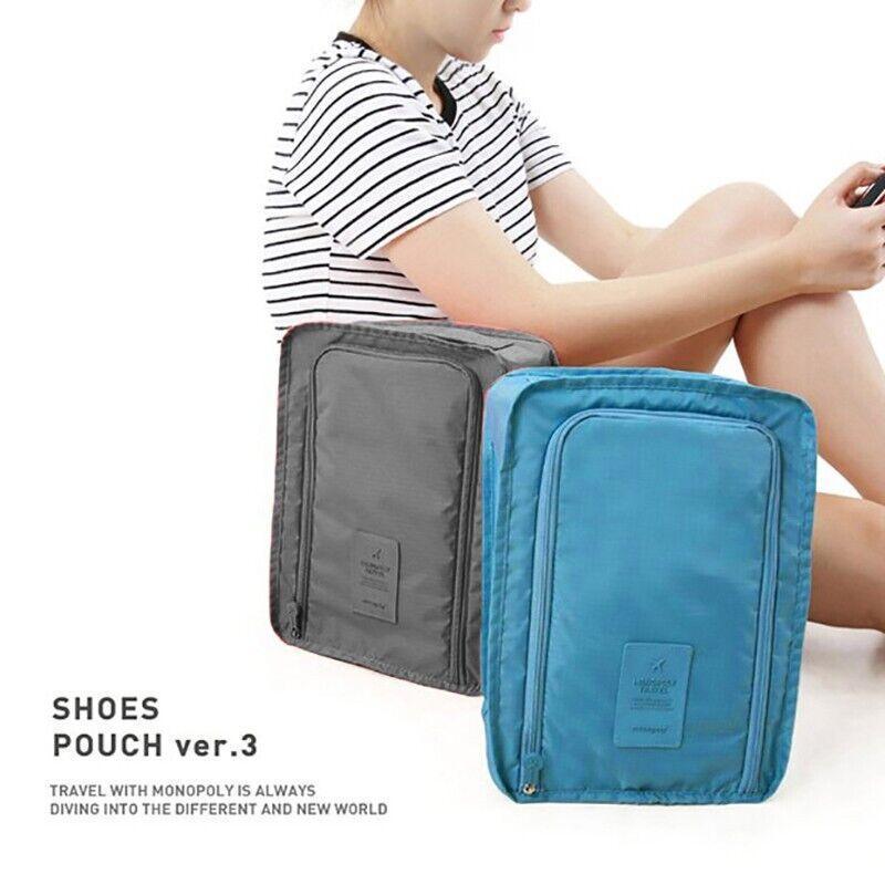 Durable and compact shoe pouch for travel with zipper and handle