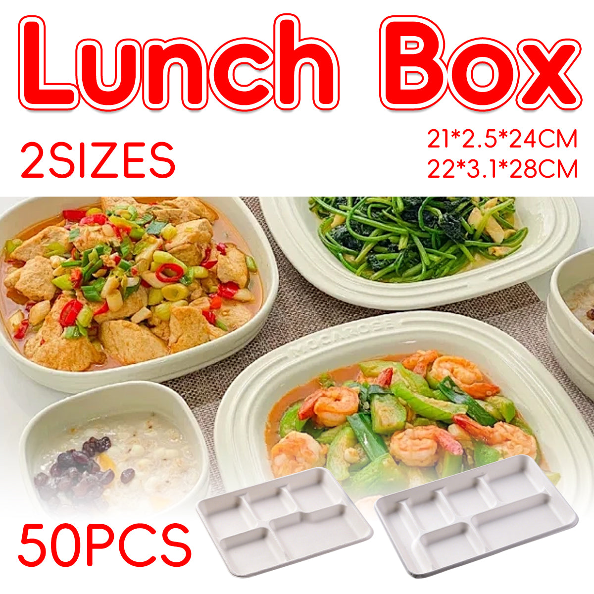 Disposable Compartment Lunch Box Biodegradable 800ml 1200ml