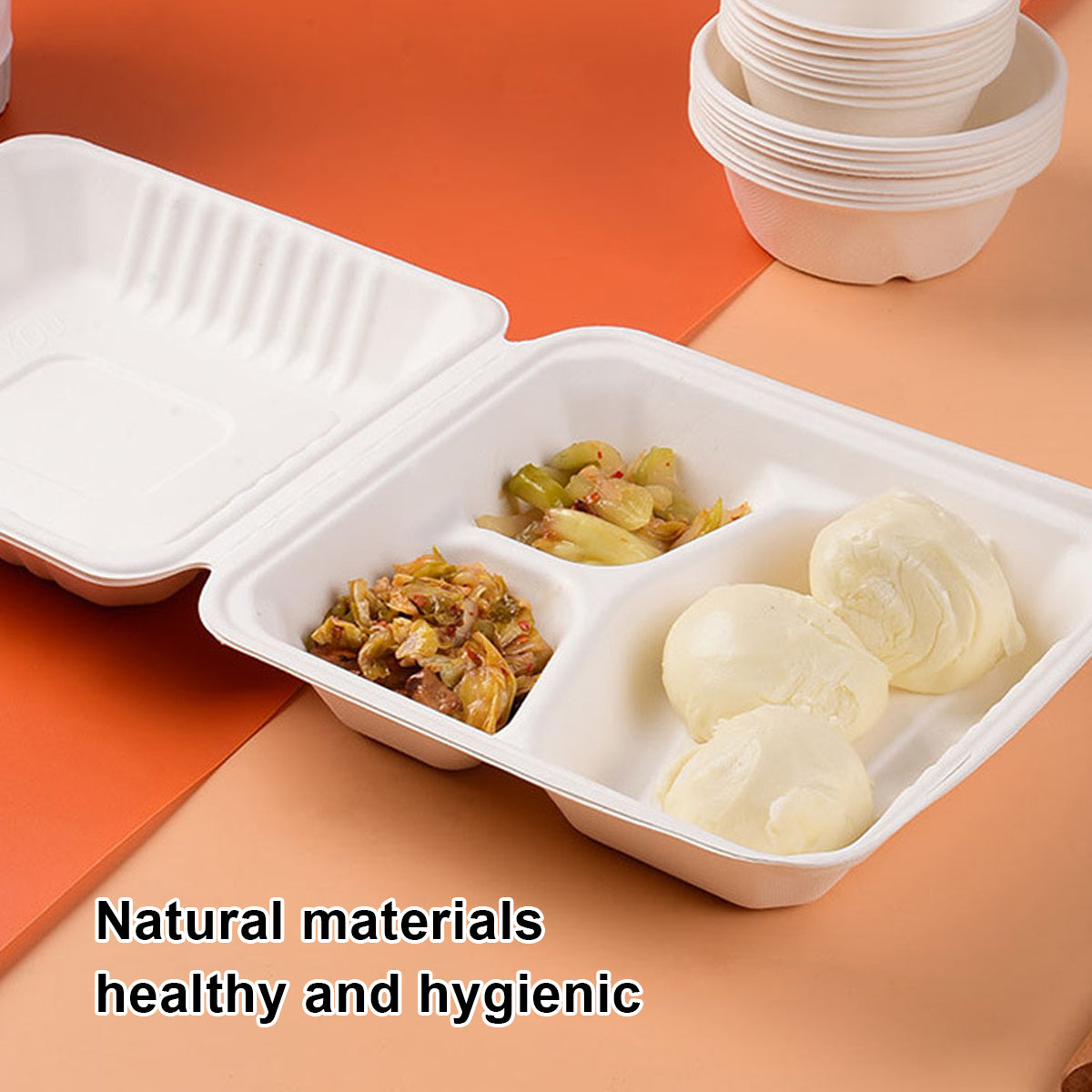 100PCS Disposable Biodegradable Lunch Box for Food Storage Takeaway Meal Safe