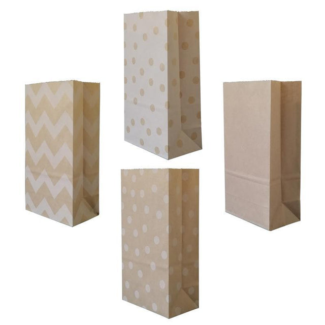 Durable brown kraft gift bags with vibrant patterns