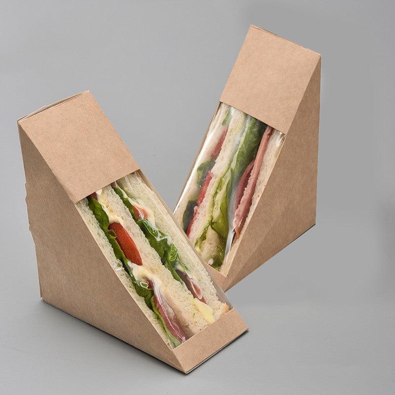 Kraft Paper Sandwich Wedge with Clear Window 250PCS 12*12*6.5cm Kraft Paper - Discount Packaging Warehouse