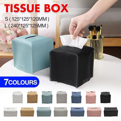 Leather Tissue Box Cover 1PC 2Sizes 7Colours PU Leather - Discount Packaging Warehouse