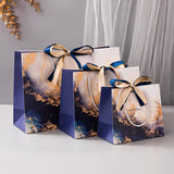 Marble Texture Gift Bag with Ribbon 10pcs White Card Paper