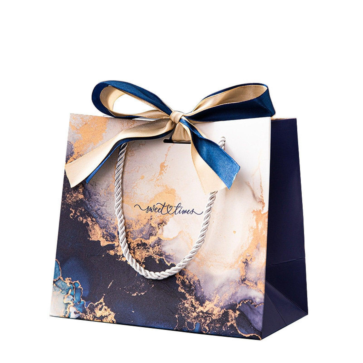 Marble Texture Gift Bag with Ribbon 10pcs White Card Paper