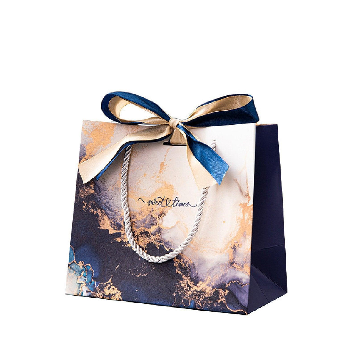 Marble Texture Gift Bag with Ribbon 10pcs White Card Paper