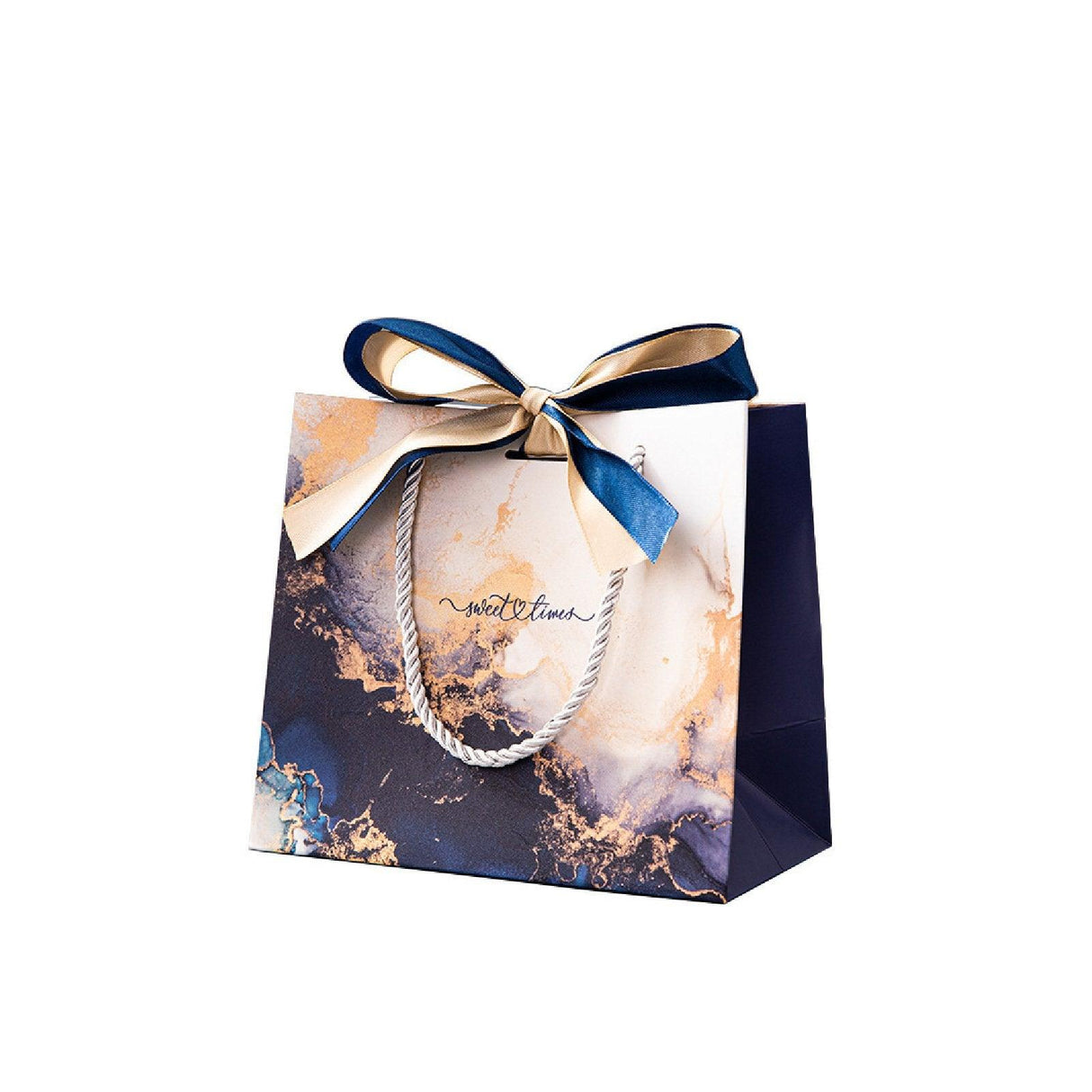 Marble Texture Gift Bag with Ribbon 10pcs White Card Paper