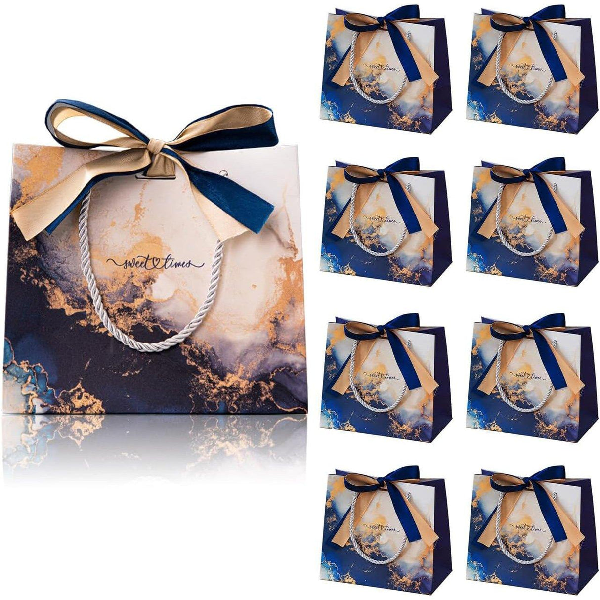 Marble Texture Gift Bag with Ribbon 10pcs White Card Paper