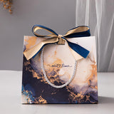 Marble Texture Gift Bag with Ribbon 10pcs White Card Paper