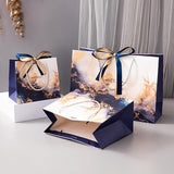 Marble Texture Gift Bag with Ribbon 10pcs White Card Paper