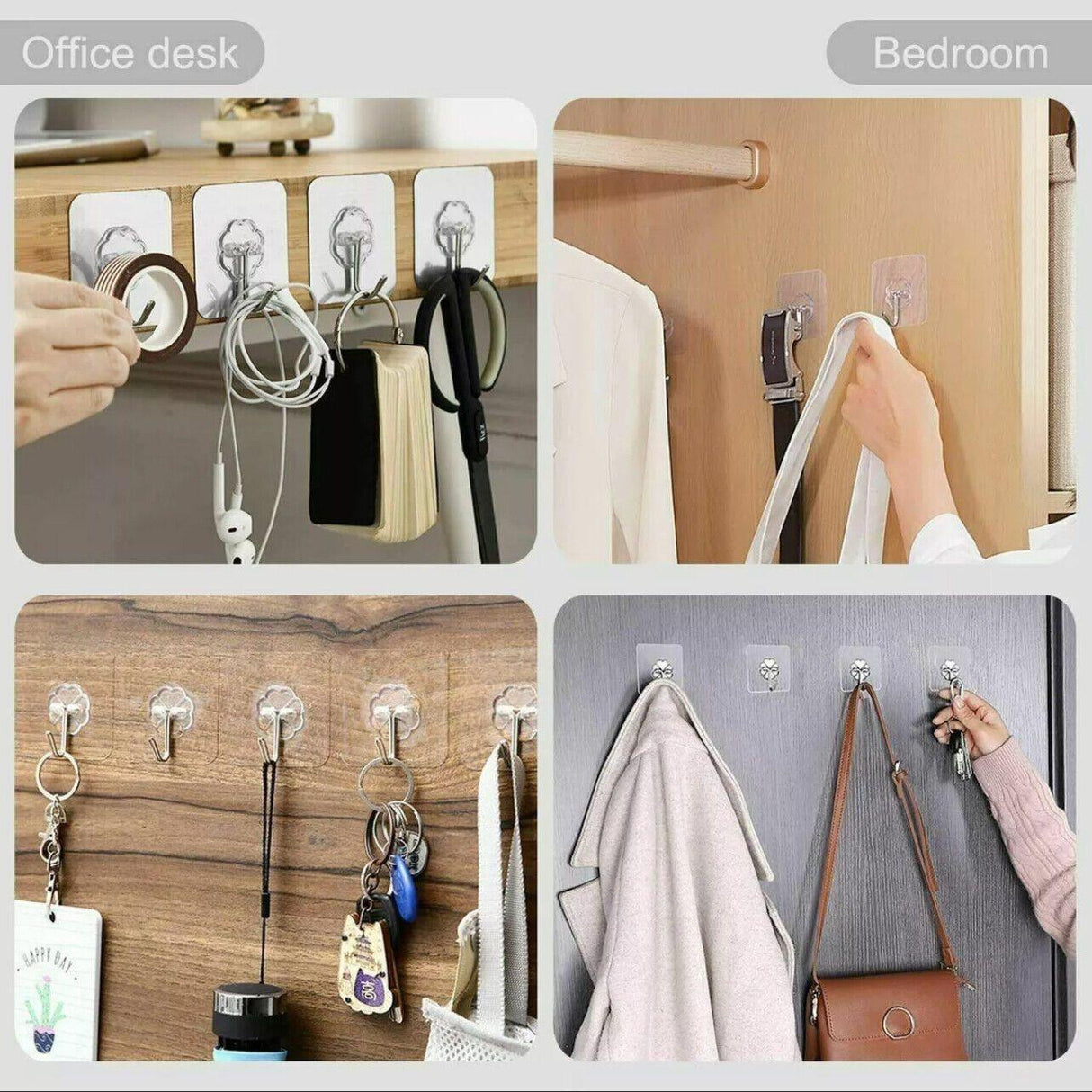 Versatile clear adhesive hooks for easy and damage-free hanging