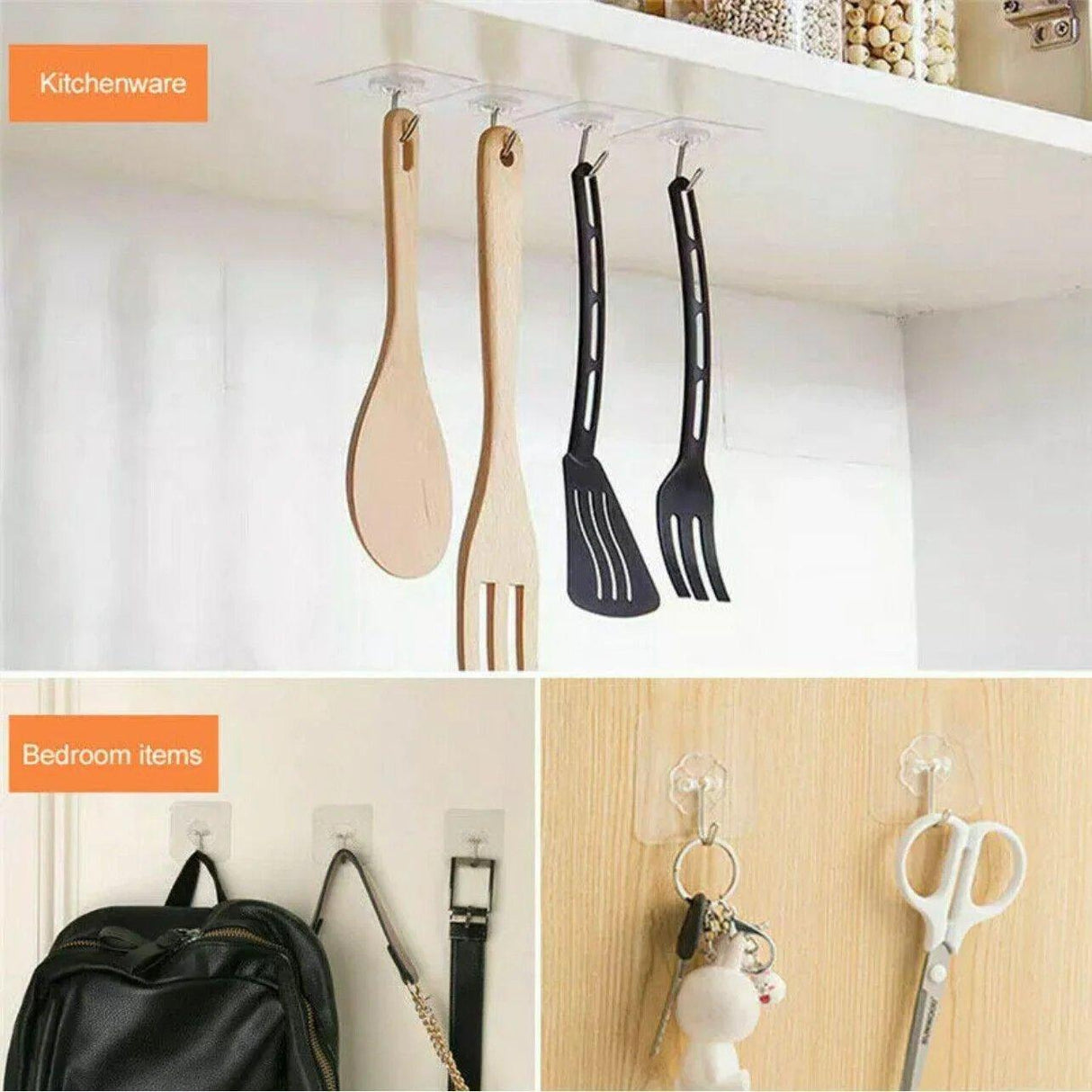 Versatile clear adhesive hooks for easy and damage-free hanging