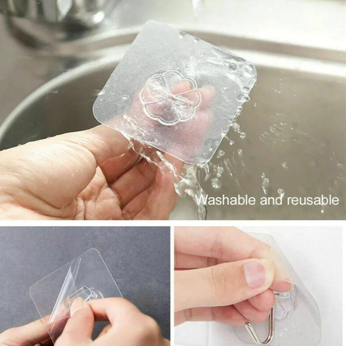 Versatile clear adhesive hooks for easy and damage-free hanging