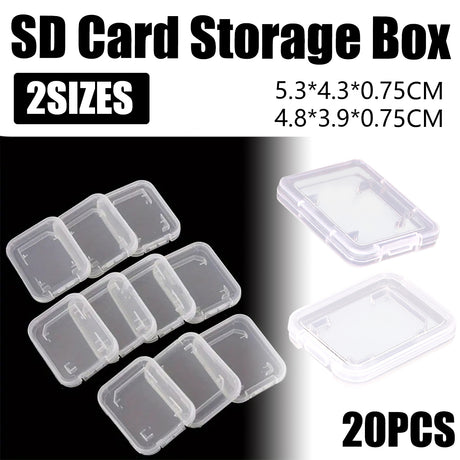 20 PCS Plastic SD Card Storage Case Dustproof Design for Memory Card Organizing