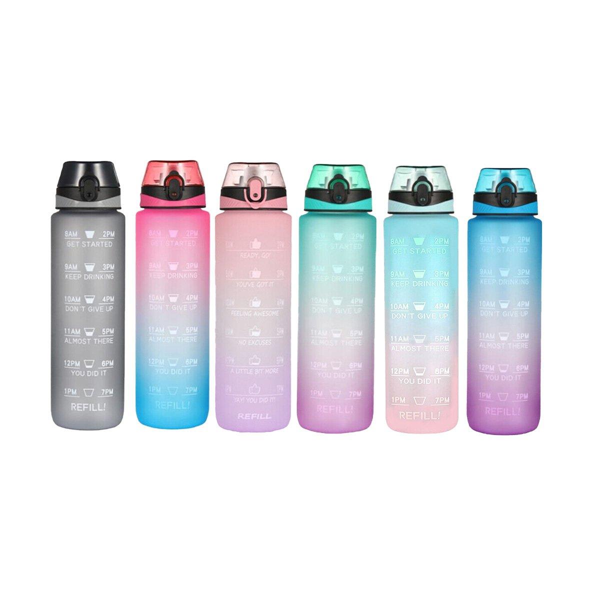 Motivational Water Bottle 1PC 1L 6Colours Time-Marked BPA-Free - Discount Packaging Warehouse