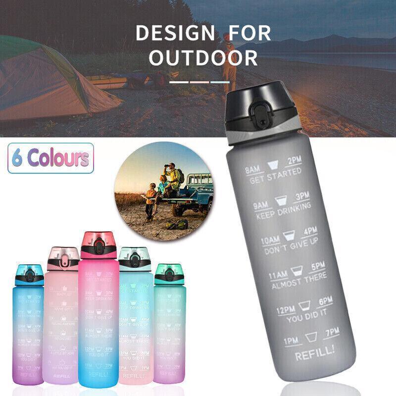 Motivational Water Bottle 1PC 1L 6Colours Time-Marked BPA-Free - Discount Packaging Warehouse