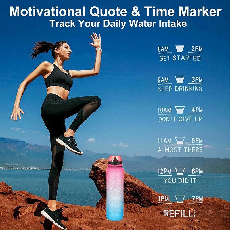 Motivational Water Bottle 1PC 1L 6Colours Time-Marked BPA-Free - Discount Packaging Warehouse