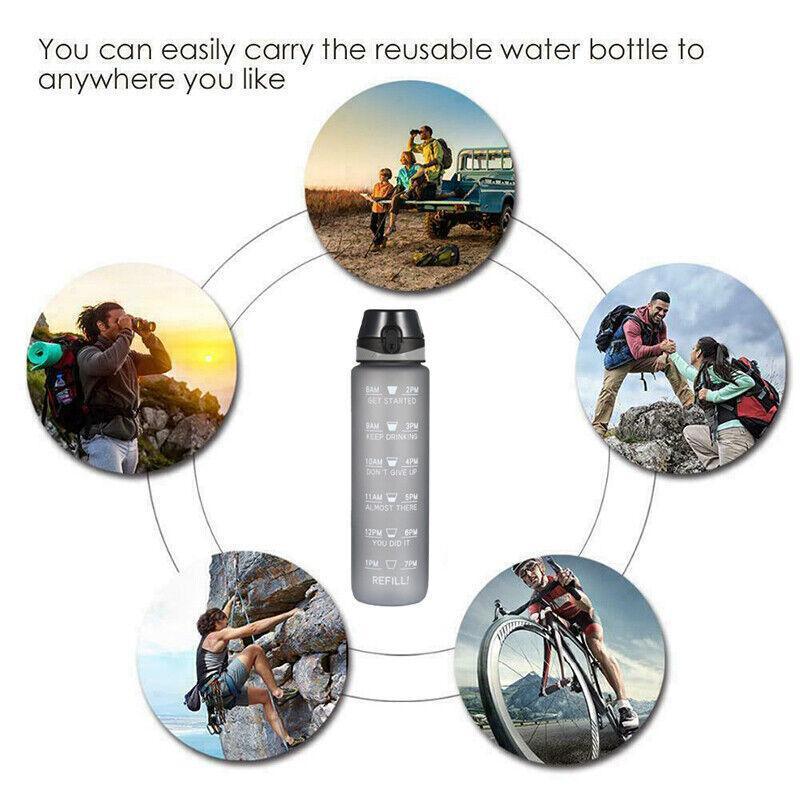 Motivational Water Bottle 1PC 1L 6Colours Time-Marked BPA-Free - Discount Packaging Warehouse