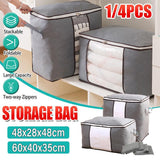 Grey non-woven fabric blanket storage bags with secure zippers for easy storage