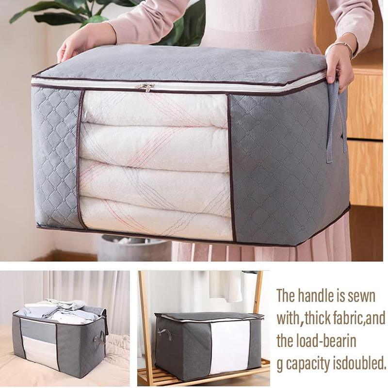 Grey non-woven fabric blanket storage bags with secure zippers for easy storage