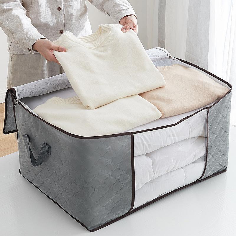 Grey non-woven fabric blanket storage bags with secure zippers for easy storage