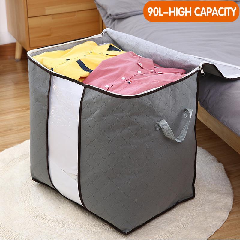 Grey non-woven fabric blanket storage bags with secure zippers for easy storage