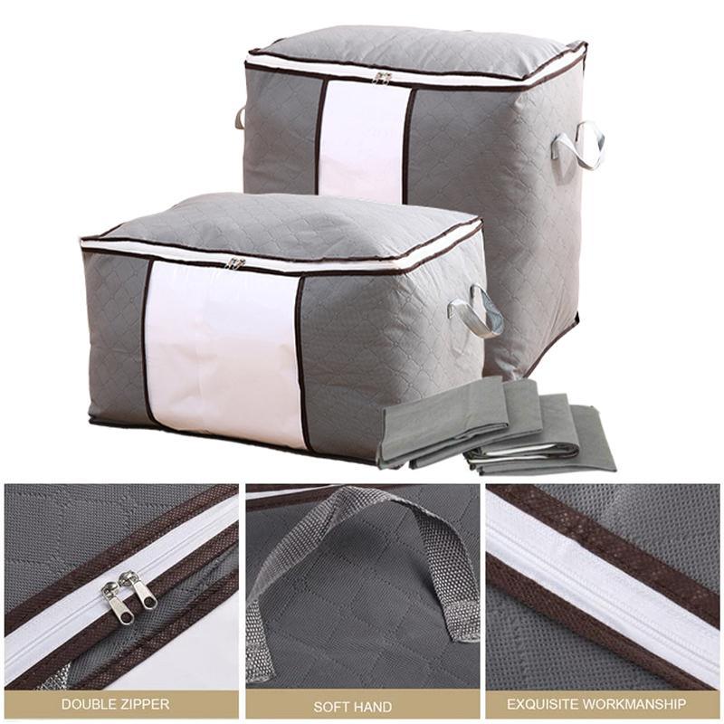 Grey non-woven fabric blanket storage bags with secure zippers for easy storage