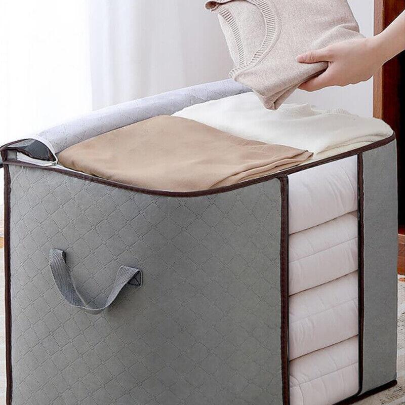 Grey non-woven fabric blanket storage bags with secure zippers for easy storage