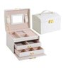Multilayered Jewellery Storage Box 1PC 2Colours 17.5x14x13cm PU Leather - Discount Packaging Warehouse