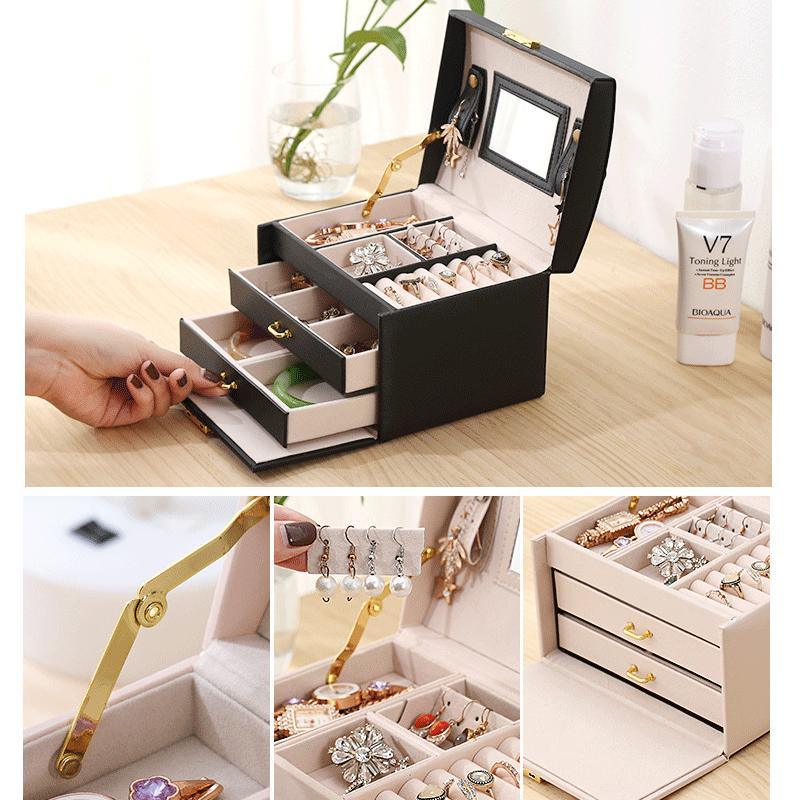 Multilayered Jewellery Storage Box 1PC 2Colours 17.5x14x13cm PU Leather - Discount Packaging Warehouse