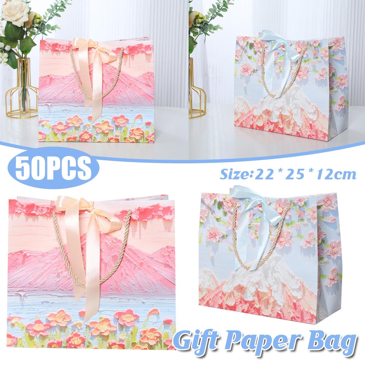 Oil Painting Pattern Gift Paper Bags 50PCS White Cardboard for Gifts