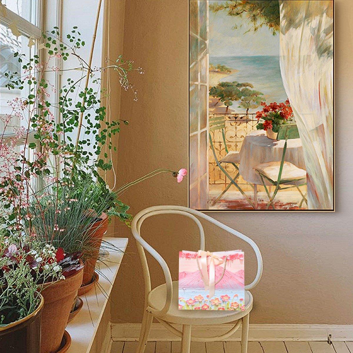 Oil Painting Pattern Gift Paper Bags 50PCS White Cardboard for Gifts